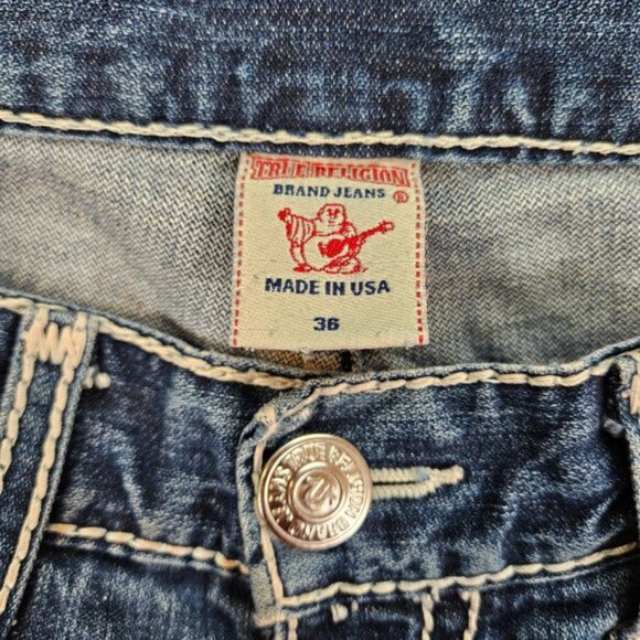 True Religion Made in USA Billy Giant Big T Jeans Short Denim Size 36 Seat 34 - Picture 4 of 15